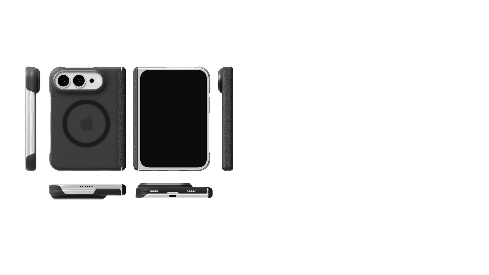 iPhone 18 Fold PC-1 Soft-Touch Dual-Hinge collection shown in six views and six colorways