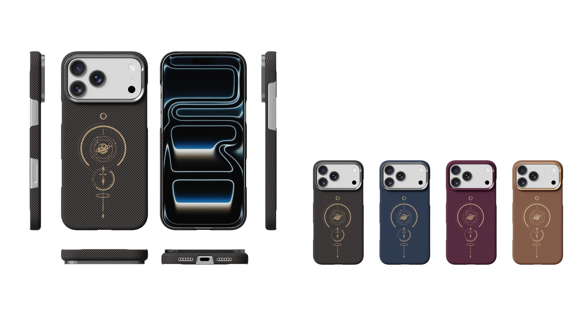 Cosmic Sky collection shown in six views and four colorways