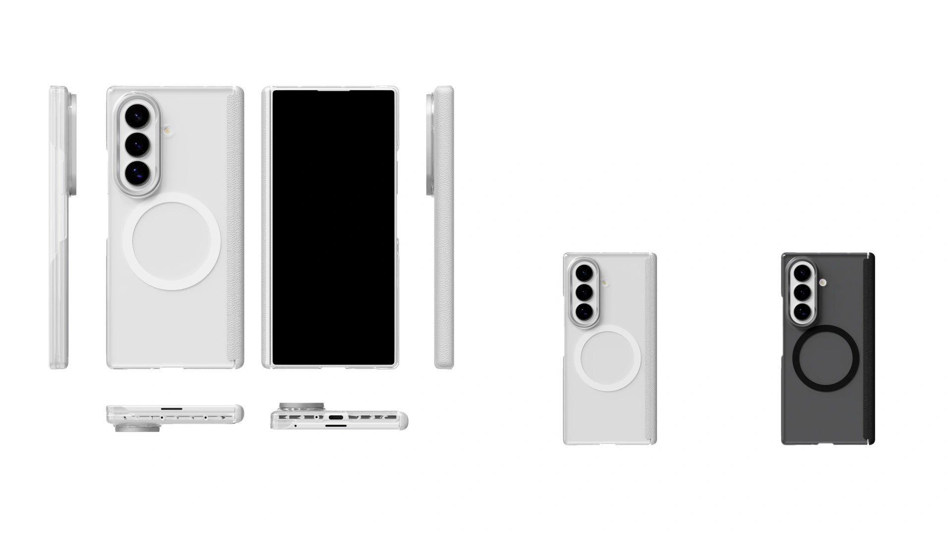 Galaxy Z Fold8 Ultra PC-1 Clear collection shown in six views and two colorways